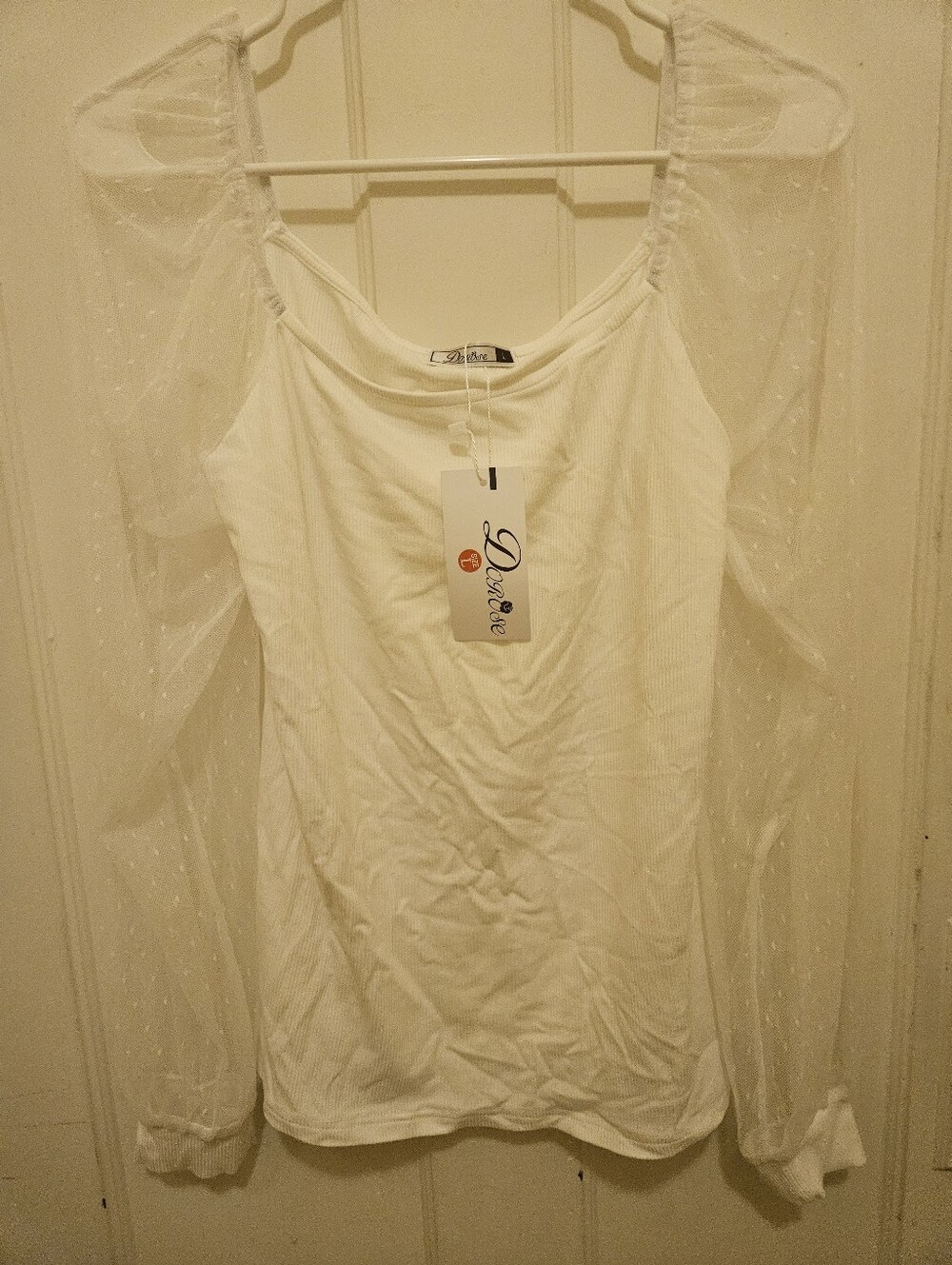 Dorose White Sheer Sleeve Ribbed Tank